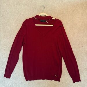 Ivanka Trump Red V-Neck Sweater Knit Long Sleeve Size L NWOT
